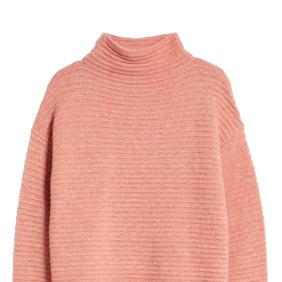 Madewell pink turtleneck sweater Belmont Mock Neck knit textured rib stripe XS - Picture 6 of 16